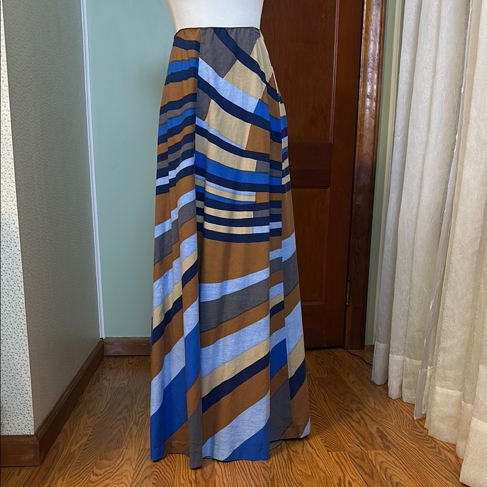VINTAGE Marimekko Striped Blue and Brown Maxi Skirt
